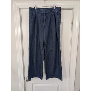 AMERICAN EAGLE Wide Leg Pleated Denim Trouser Pants Women Size 12 Dark Wash